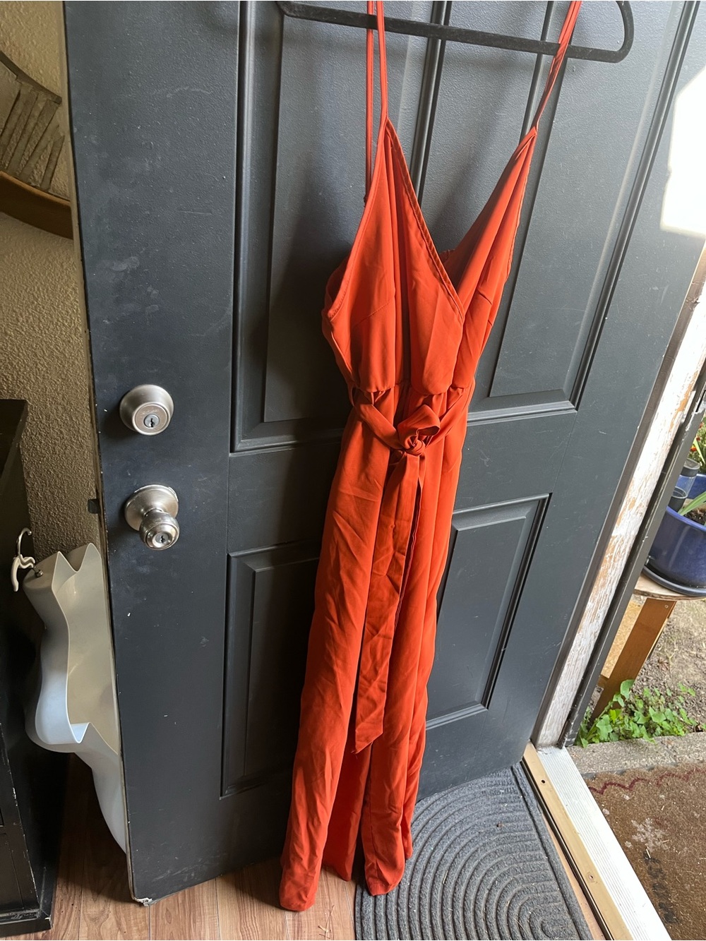 Strappy Rust Orange Strapless Wrap Dress with Tie Waist